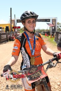 Kara after claiming the women's champion title at the 2015 Austin Rattler MTB